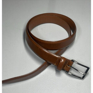 J Crew Italian Leather Dress Belt Mens 34 English Tan Everyday Classic Made USA